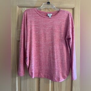 St. John's Bay pink long-sleeve side slit buttons crew neckline Size Large